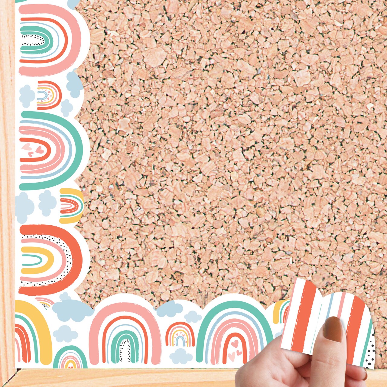 Big Dot of Happiness Pastel Boho Rainbow - Scalloped Classroom Decor - Bulletin Board Borders - 51 Feet